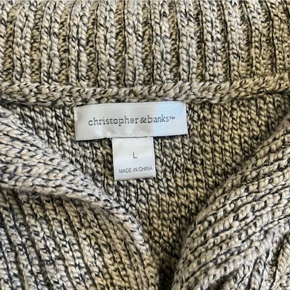 Christopher & Banks Brown Tan Open Neck Sweater Toggles Size Large - Picture 2 of 6